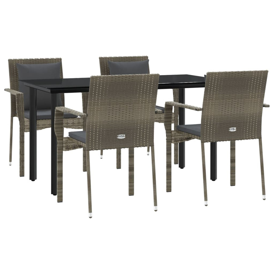 -Delige Tuinset Met Kussens Poly Rattan Zwart En 5 140 cm tafellengte Grijs