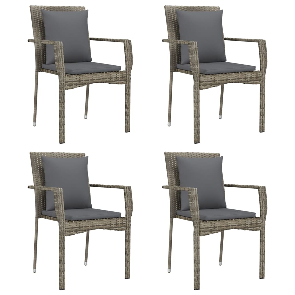 -Delige Tuinset Met Kussens Poly Rattan Zwart En 5 140 cm tafellengte Grijs