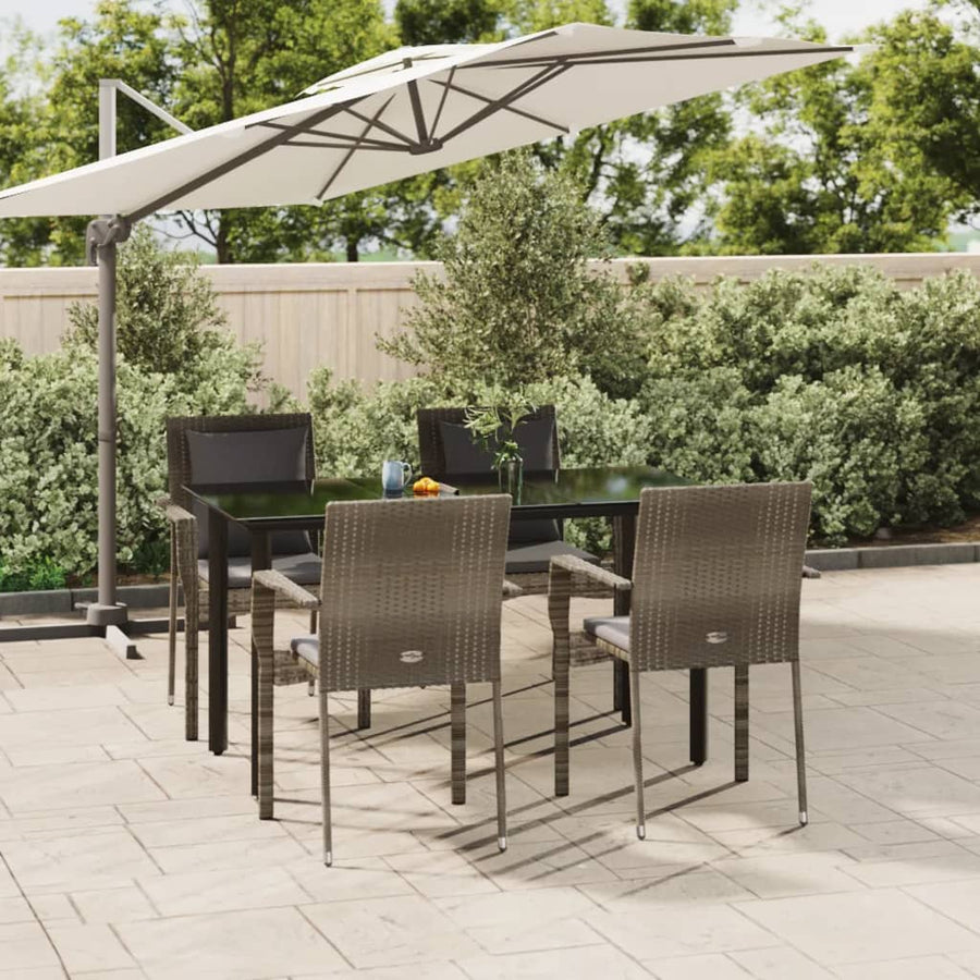 -Delige Tuinset Met Kussens Poly Rattan Zwart En 5 140 cm tafellengte Grijs