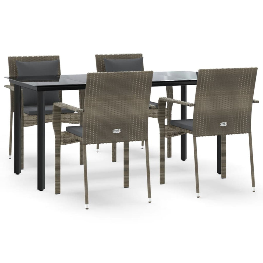 -Delige Tuinset Met Kussens Poly Rattan Zwart En 5 160 cm tafellengte Grijs