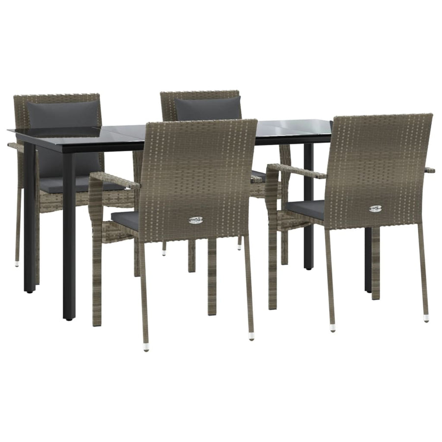 -Delige Tuinset Met Kussens Poly Rattan Zwart En 5 160 cm tafellengte Grijs