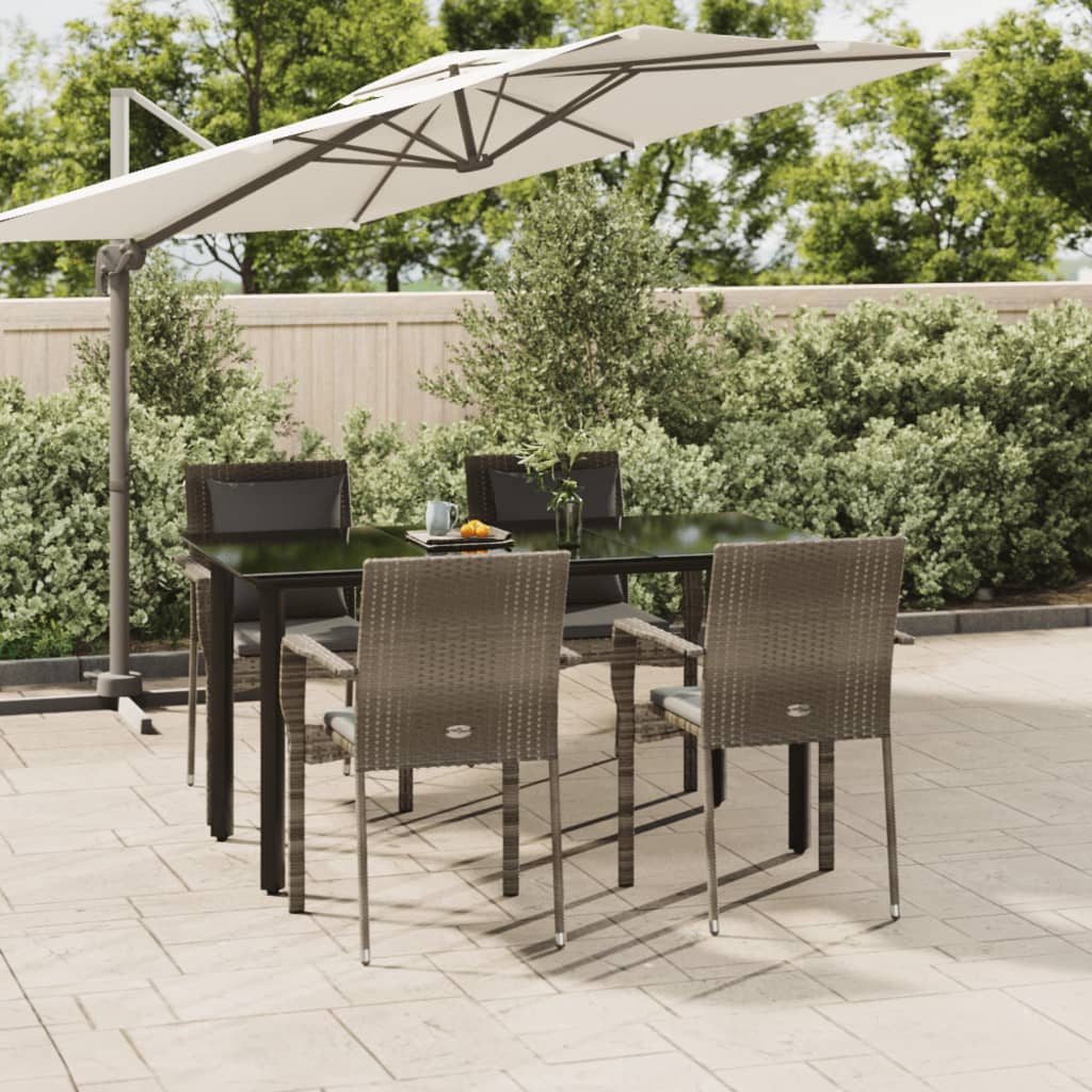 -Delige Tuinset Met Kussens Poly Rattan Zwart En 5 160 cm tafellengte Grijs