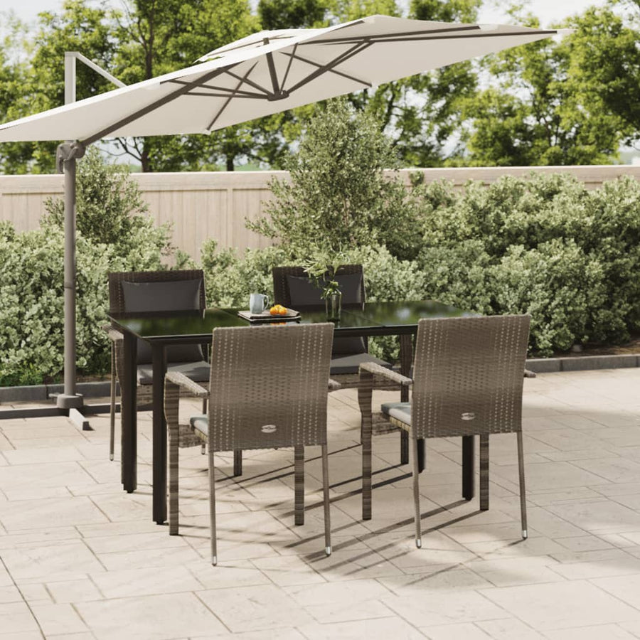 -Delige Tuinset Met Kussens Poly Rattan Zwart En 5 160 cm tafellengte Grijs