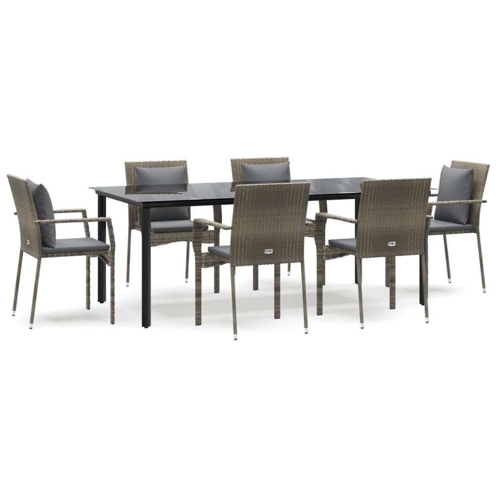 7-Delige Tuinset Met Kussens Poly Rattan Zwart En 6 200 cm tafellengte Grijs