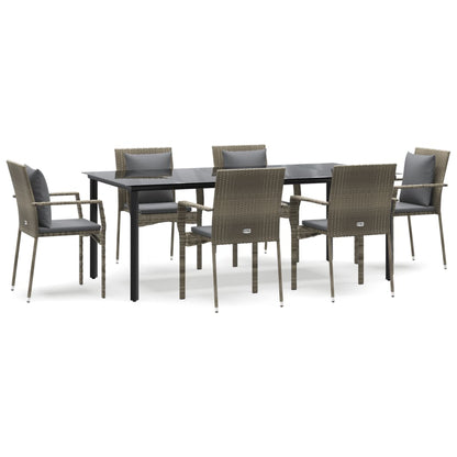 7-Delige Tuinset Met Kussens Poly Rattan Zwart En 6 200 cm tafellengte Grijs