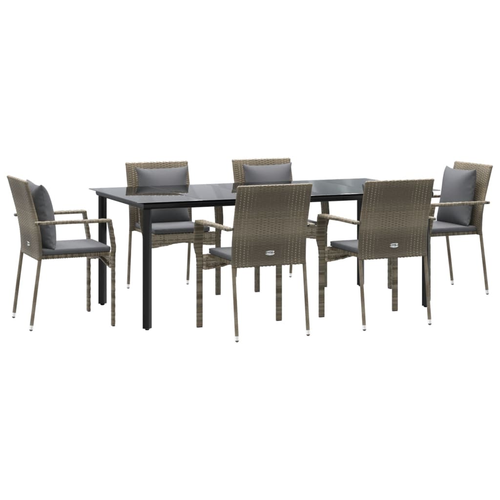 7-Delige Tuinset Met Kussens Poly Rattan Zwart En 6 200 cm tafellengte Grijs