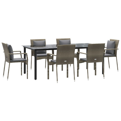 7-Delige Tuinset Met Kussens Poly Rattan Zwart En 6 200 cm tafellengte Grijs
