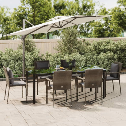 7-Delige Tuinset Met Kussens Poly Rattan Zwart En 6 200 cm tafellengte Grijs