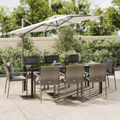 9-Delige Tuinset Met Kussens Poly Rattan Zwart En 8 200 cm tafellengte Grijs
