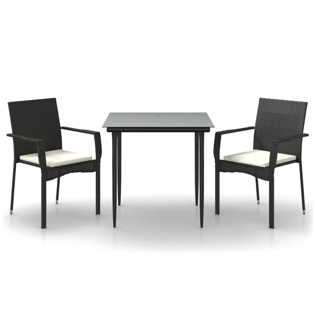-Delige Tuinset Met Kussens Poly Rattan 3 80 cm tafellengte Zwart