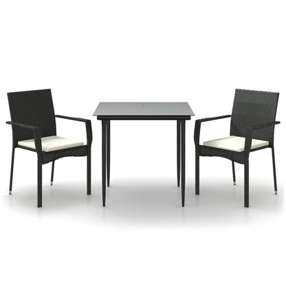 -Delige Tuinset Met Kussens Poly Rattan 3 80 cm tafellengte Zwart