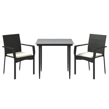 -Delige Tuinset Met Kussens Poly Rattan 3 80 cm tafellengte Zwart