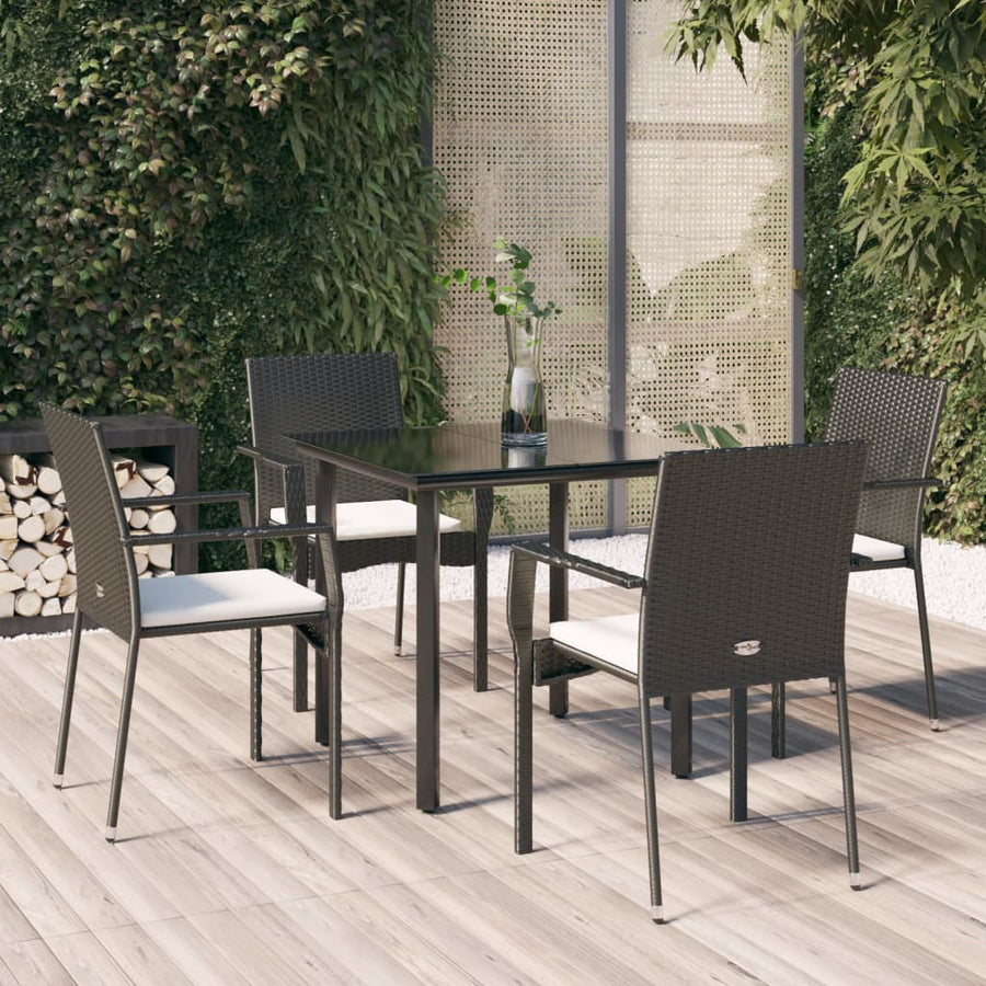 -Delige Tuinset Met Kussens Poly Rattan 5 80 cm tafellengte Zwart