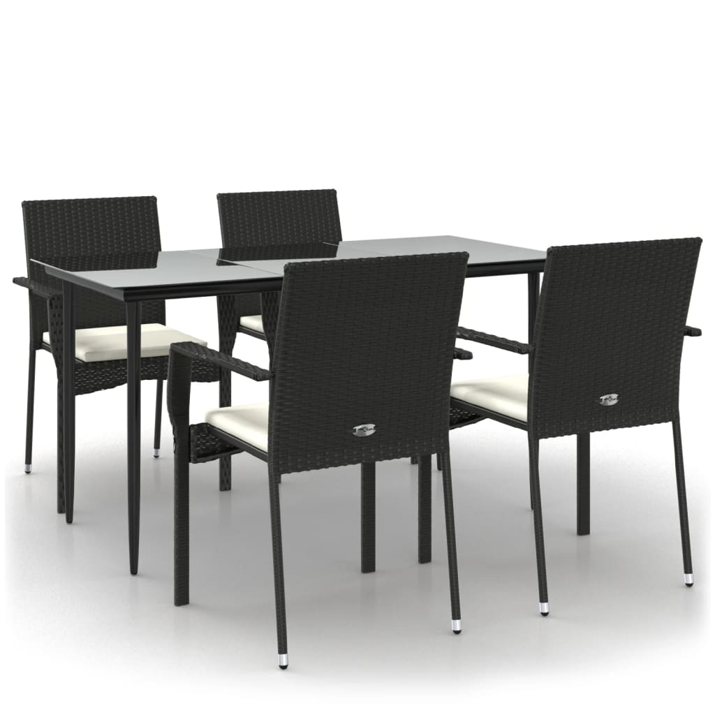 -Delige Tuinset Met Kussens Poly Rattan 5 140 cm tafellengte Zwart