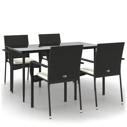 -Delige Tuinset Met Kussens Poly Rattan 5 140 cm tafellengte Zwart