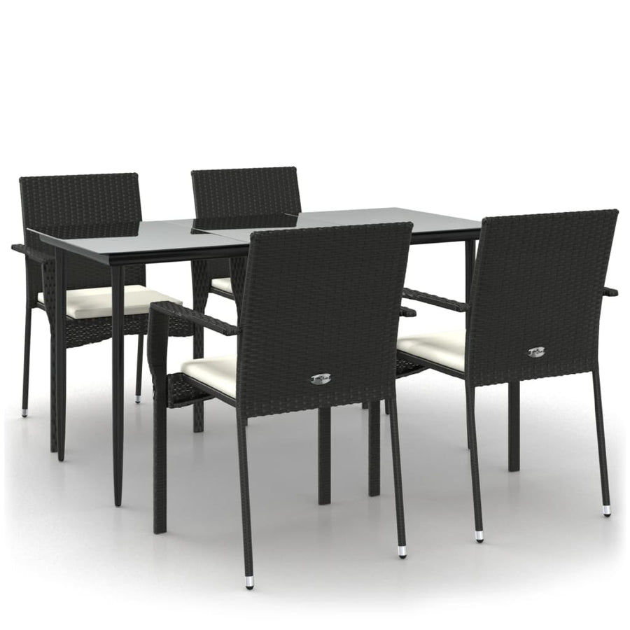 -Delige Tuinset Met Kussens Poly Rattan 5 140 cm tafellengte Zwart