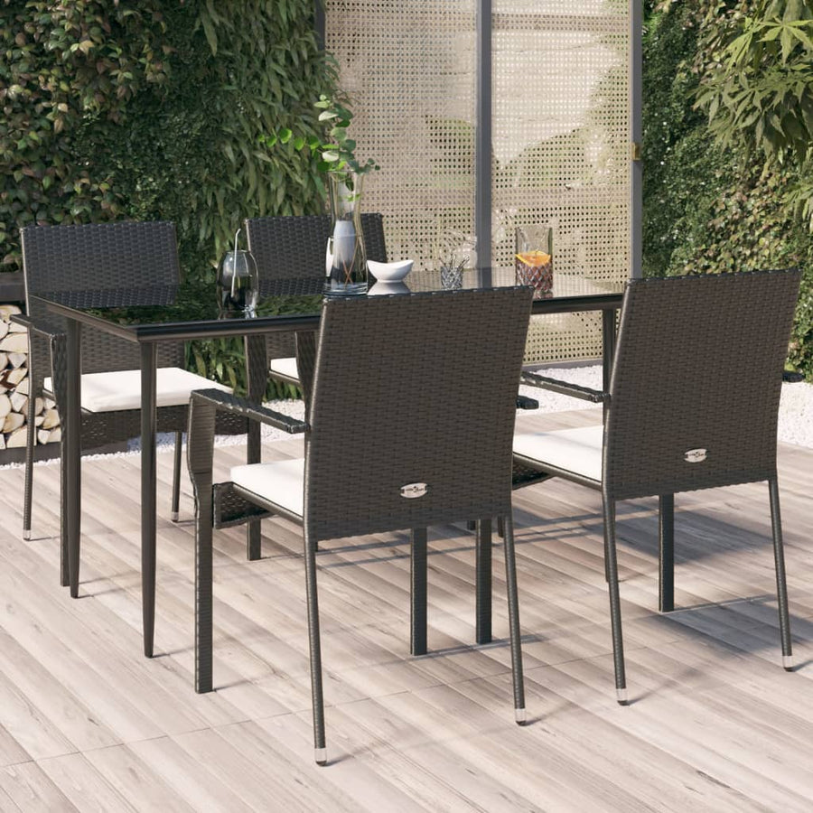 -Delige Tuinset Met Kussens Poly Rattan 5 140 cm tafellengte Zwart