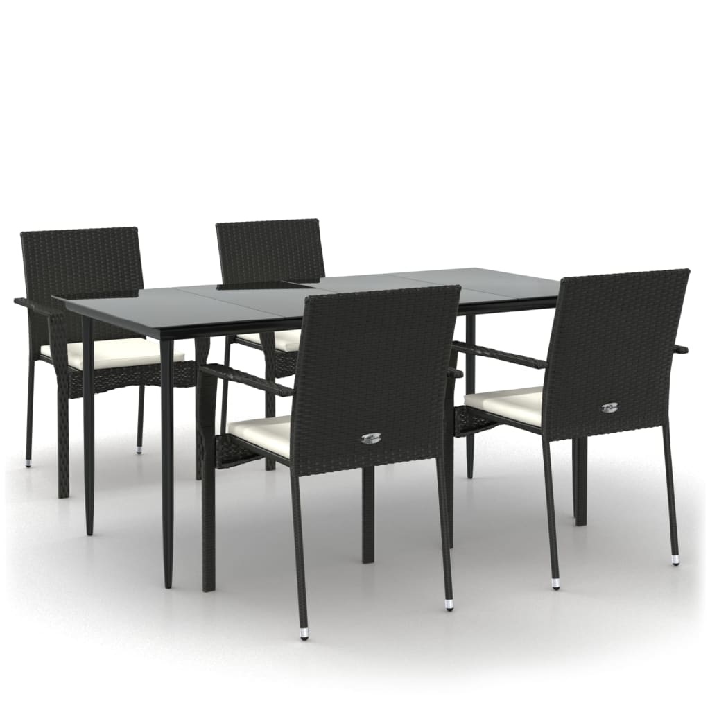 -Delige Tuinset Met Kussens Poly Rattan 5 160 cm tafellengte Zwart