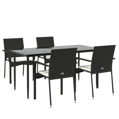 -Delige Tuinset Met Kussens Poly Rattan 5 160 cm tafellengte Zwart