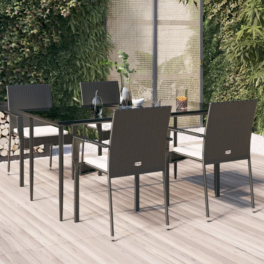 -Delige Tuinset Met Kussens Poly Rattan 5 160 cm tafellengte Zwart