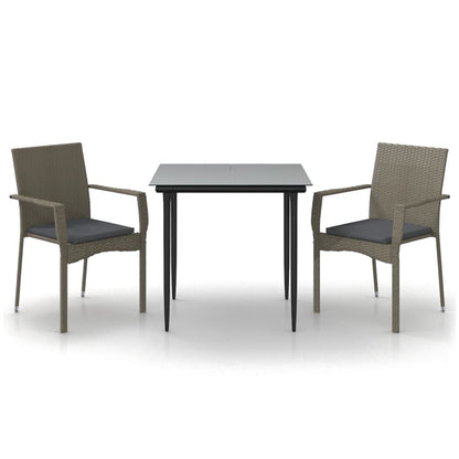 -Delige Tuinset Met Kussens Poly Rattan Zwart En 3 80 cm tafellengte Grijs