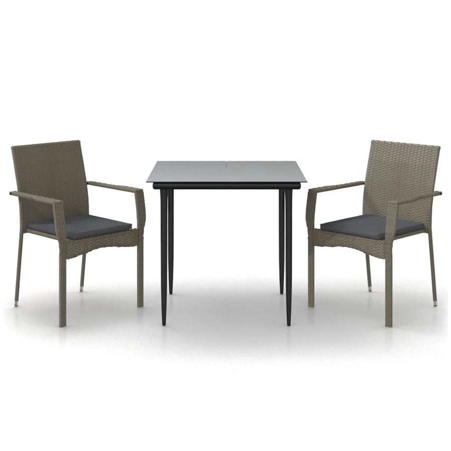 -Delige Tuinset Met Kussens Poly Rattan Zwart En 3 80 cm tafellengte Grijs