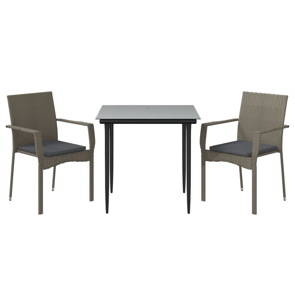 -Delige Tuinset Met Kussens Poly Rattan Zwart En 3 80 cm tafellengte Grijs