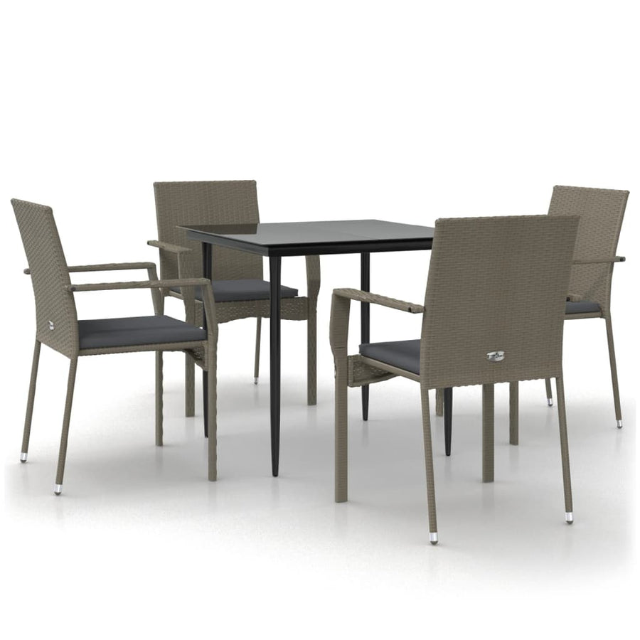 -Delige Tuinset Met Kussens Poly Rattan Zwart En 5 80 cm tafellengte Grijs
