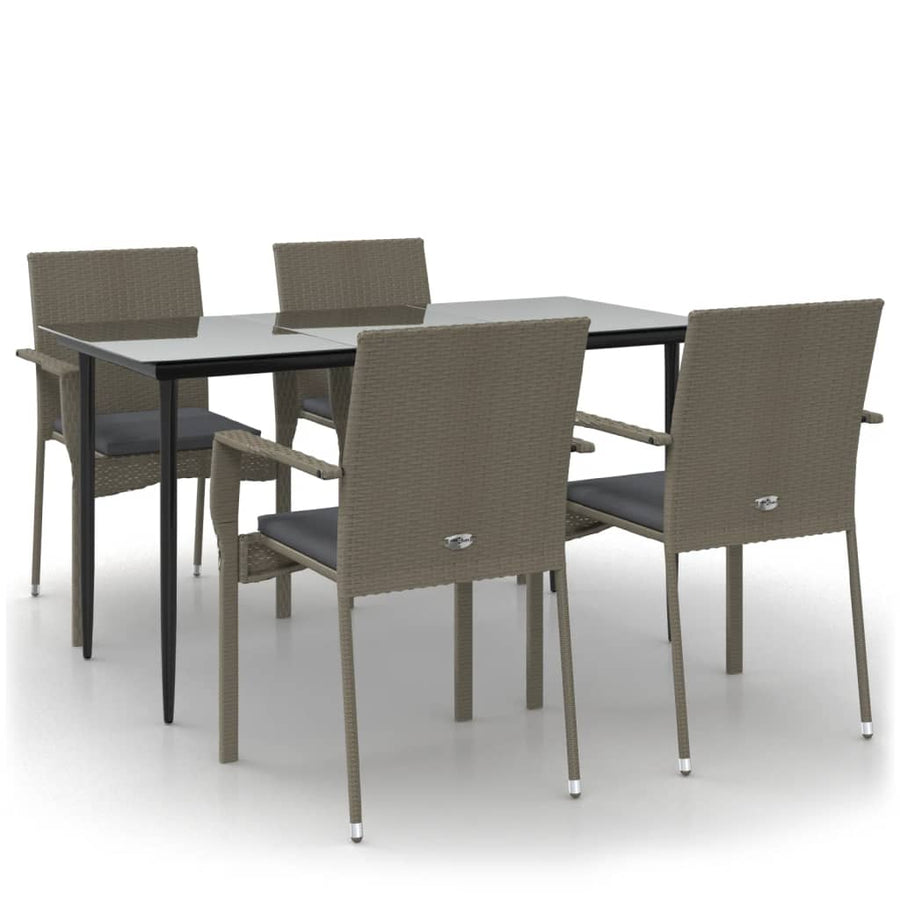 -Delige Tuinset Met Kussens Poly Rattan Zwart En 5 140 cm tafellengte Grijs
