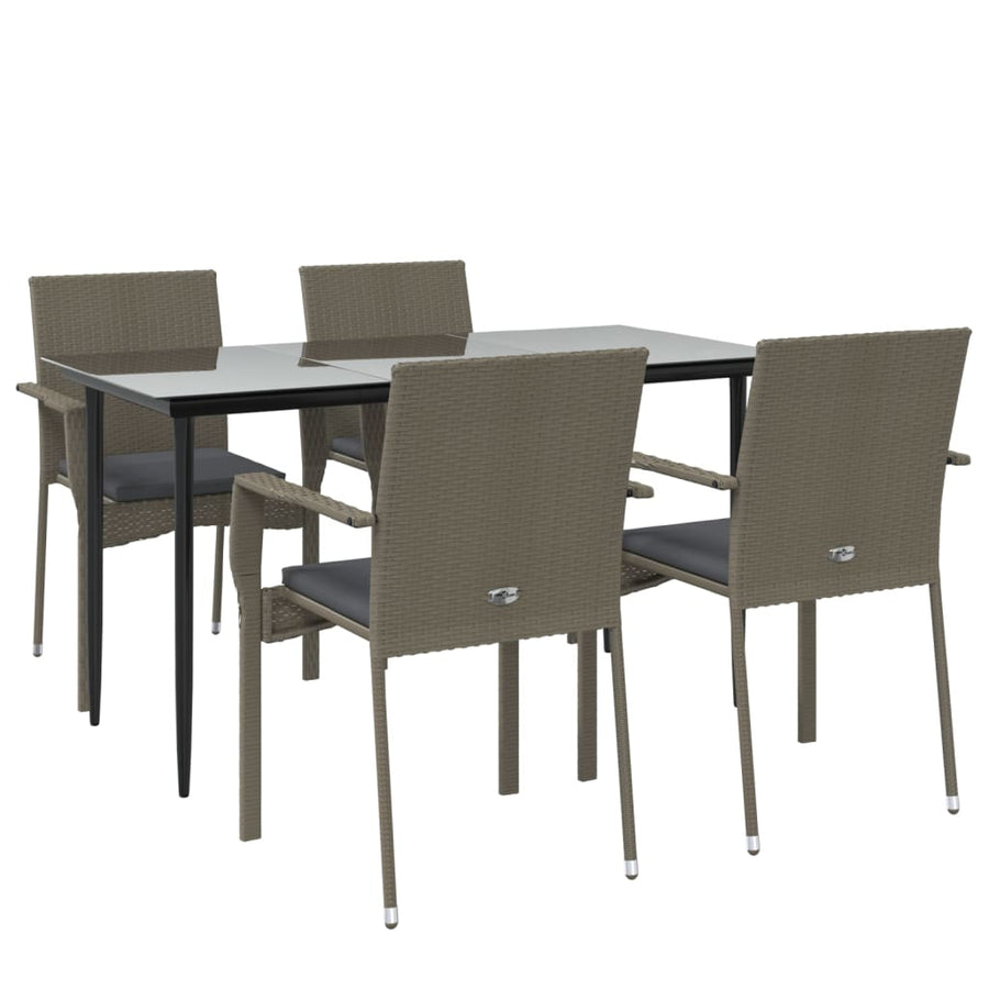 -Delige Tuinset Met Kussens Poly Rattan Zwart En 5 140 cm tafellengte Grijs