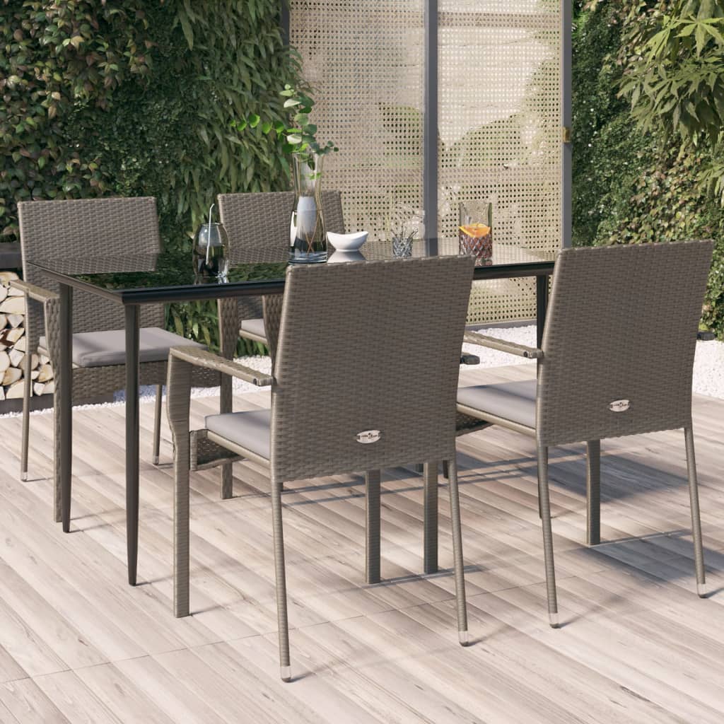 -Delige Tuinset Met Kussens Poly Rattan Zwart En 5 140 cm tafellengte Grijs