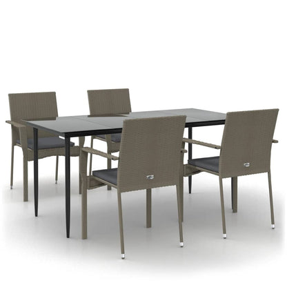 -Delige Tuinset Met Kussens Poly Rattan Zwart En 5 160 cm tafellengte Grijs
