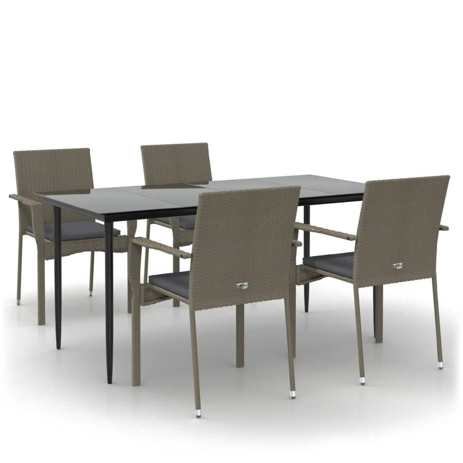 -Delige Tuinset Met Kussens Poly Rattan Zwart En 5 160 cm tafellengte Grijs