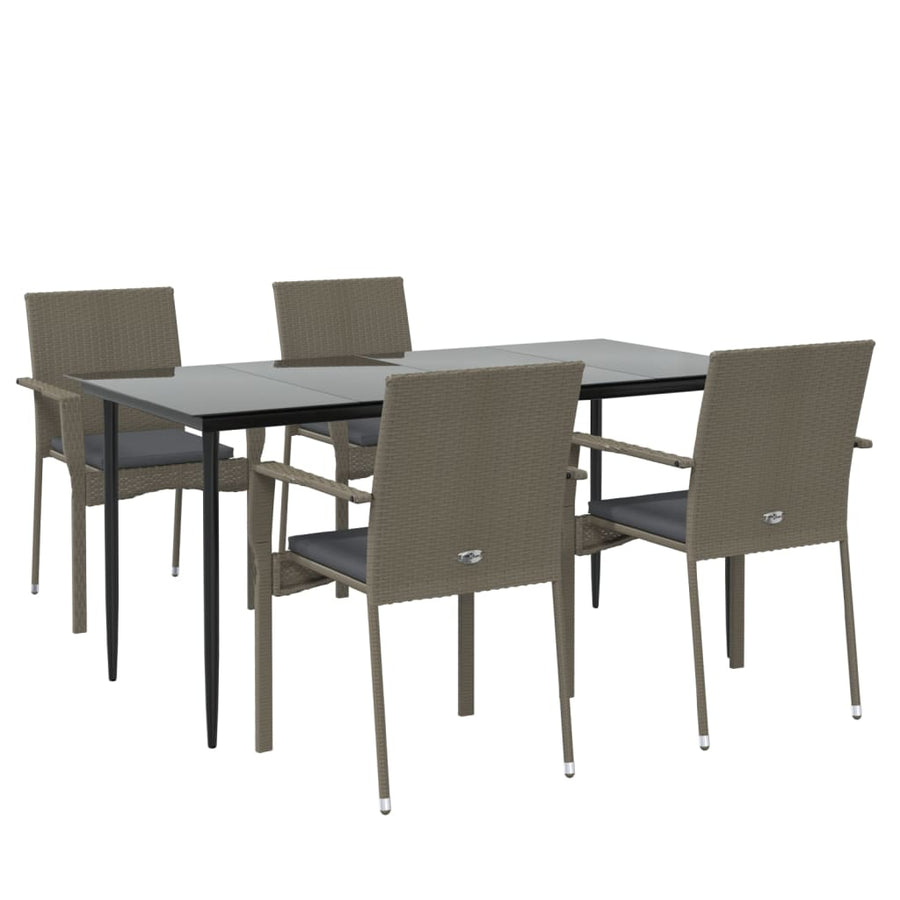 -Delige Tuinset Met Kussens Poly Rattan Zwart En 5 160 cm tafellengte Grijs