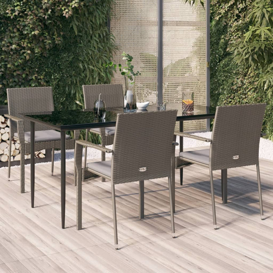 -Delige Tuinset Met Kussens Poly Rattan Zwart En 5 160 cm tafellengte Grijs