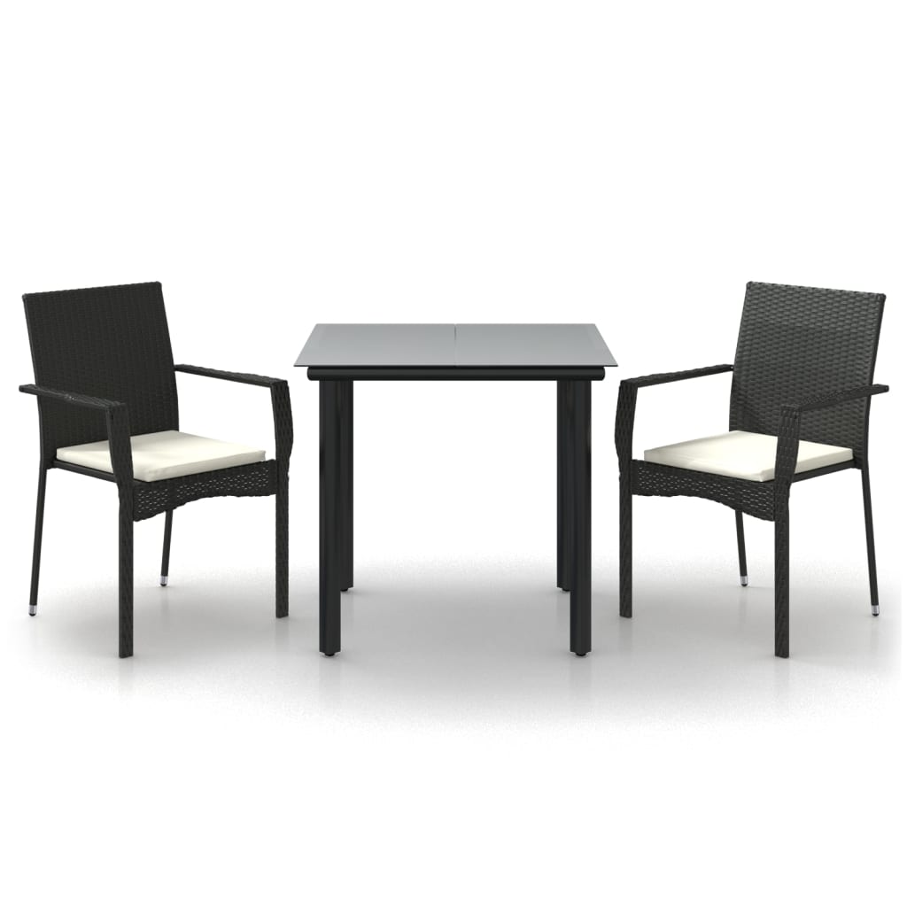 -Delige Tuinset Met Kussens Poly Rattan 3 80 cm tafellengte Zwart