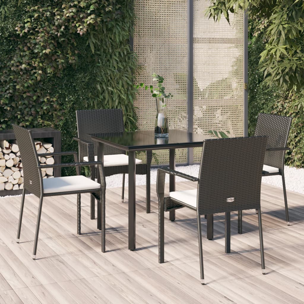 -Delige Tuinset Met Kussens Poly Rattan 5 80 cm tafellengte Zwart