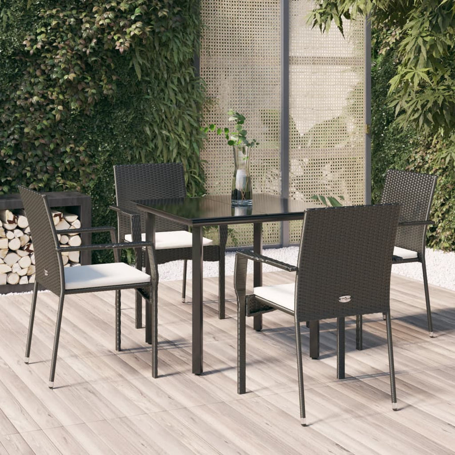 -Delige Tuinset Met Kussens Poly Rattan 5 80 cm tafellengte Zwart