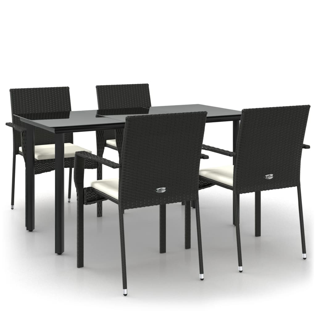 -Delige Tuinset Met Kussens Poly Rattan 5 140 cm tafellengte Zwart