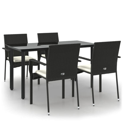 -Delige Tuinset Met Kussens Poly Rattan 5 140 cm tafellengte Zwart
