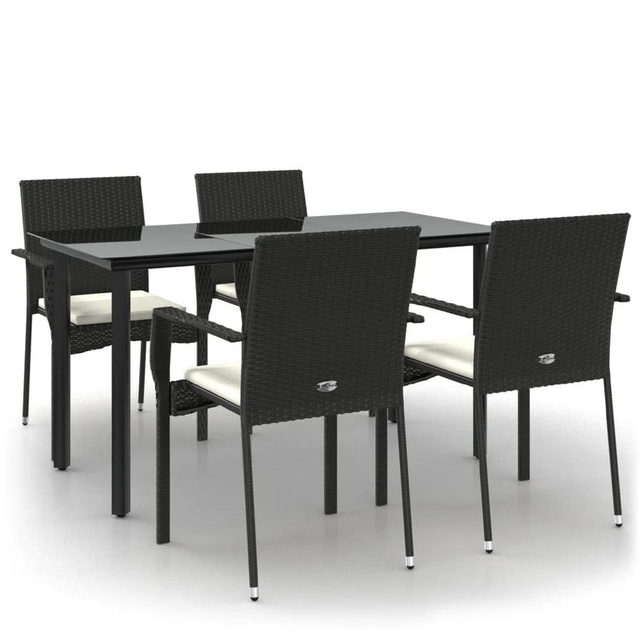 -Delige Tuinset Met Kussens Poly Rattan 5 140 cm tafellengte Zwart