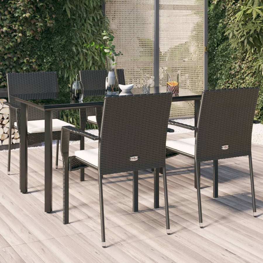 -Delige Tuinset Met Kussens Poly Rattan 5 140 cm tafellengte Zwart