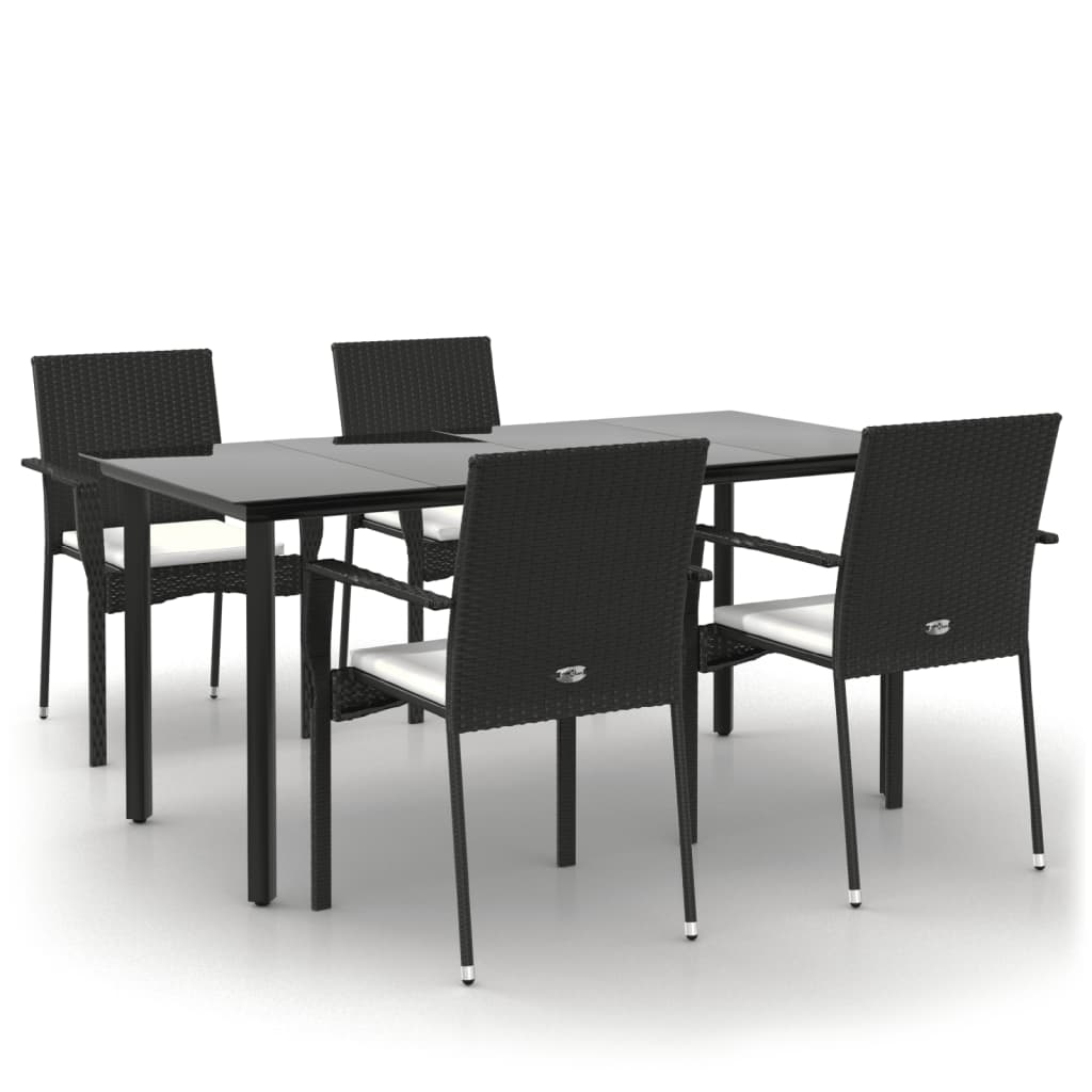 -Delige Tuinset Met Kussens Poly Rattan 5 160 cm tafellengte Zwart