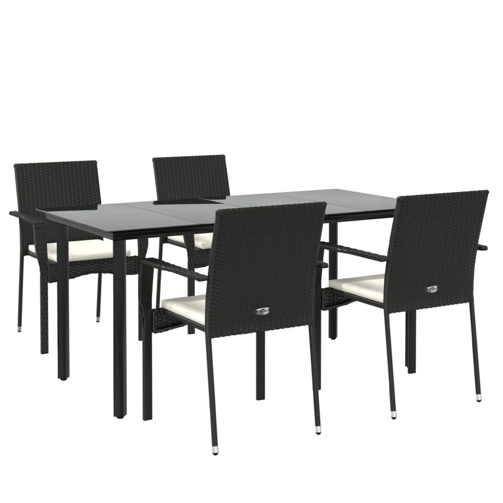 -Delige Tuinset Met Kussens Poly Rattan 5 160 cm tafellengte Zwart