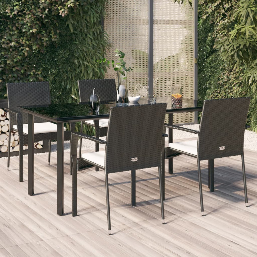 -Delige Tuinset Met Kussens Poly Rattan 5 160 cm tafellengte Zwart