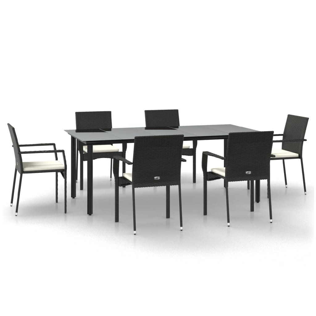 7-Delige Tuinset Met Kussens Poly Rattan 6 200 cm tafellengte Zwart