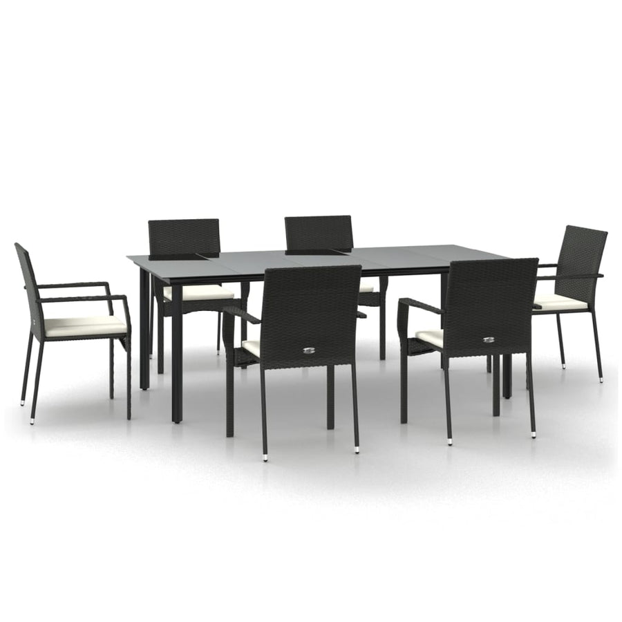 7-Delige Tuinset Met Kussens Poly Rattan 6 200 cm tafellengte Zwart