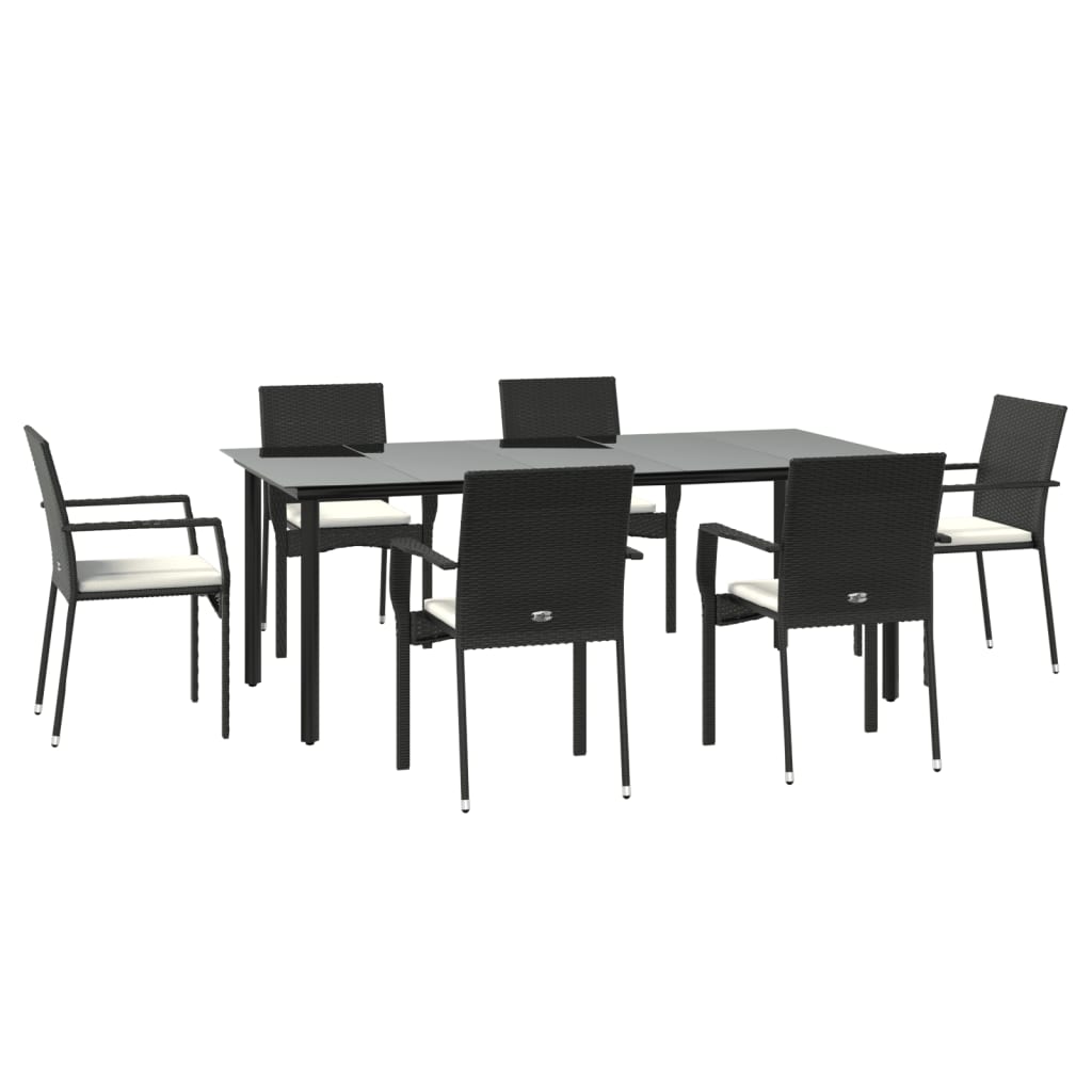 7-Delige Tuinset Met Kussens Poly Rattan 6 200 cm tafellengte Zwart