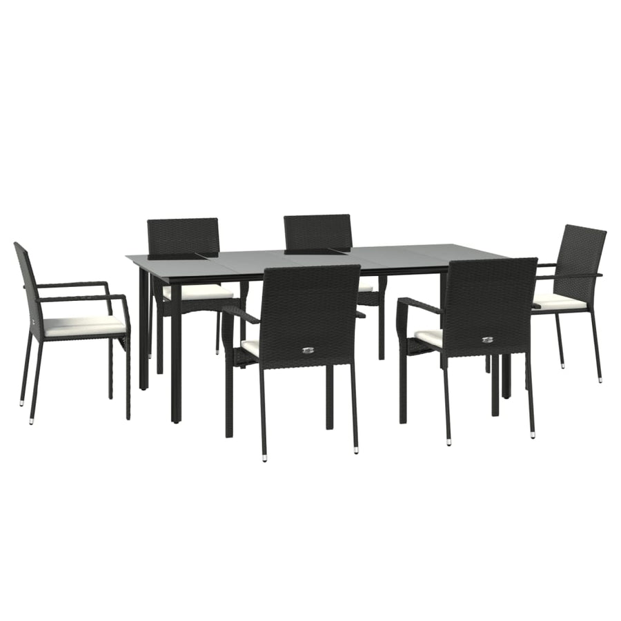 7-Delige Tuinset Met Kussens Poly Rattan 6 200 cm tafellengte Zwart