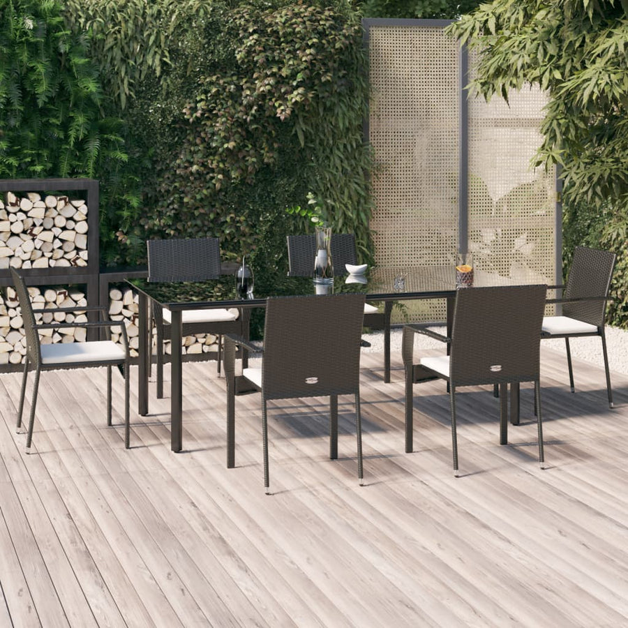 7-Delige Tuinset Met Kussens Poly Rattan 6 200 cm tafellengte Zwart